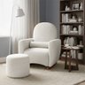 Poltrona Amamentação de Balanço com Puff Lara Estrutura Reforçada Design Orgânico Chenille Off White - 1