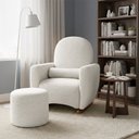 Ver imagem 1 de Poltrona Amamentação de Balanço com Puff Lara Estrutura Reforçada Design Orgânico Chenille Off White