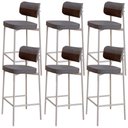 Ver imagem 1 de Kit 06 Banquetas Alta Bar Cozinha Sala de Jantar Aço Branco Kaira C01 Linho Cinza Courino Whisky -