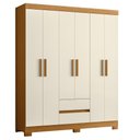 Ver imagem 1 de Guarda Roupa Solteiro Olímpia 6 Portas 2 Gavetas Cinamomo/off White - Móveis Albatroz