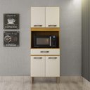 Ver imagem 1 de Armário de Cozinha Multiuso 4 Portas com Espaço Micro-Ondas Cinamomo/Off White Acetinado