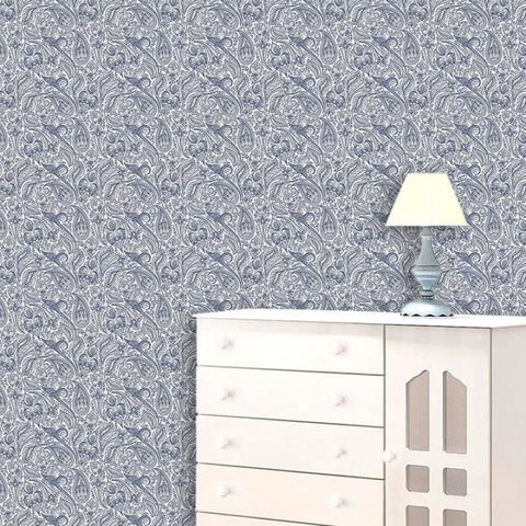 Papel de Parede Lavável Clássico Arabesco Petala Azul
