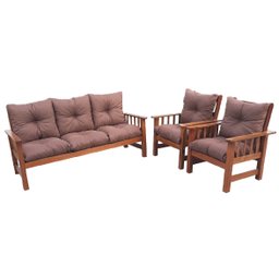Conjunto Cancún Sofá 3 Lugares e Poltronas de Madeira Estofado Marrom - 2