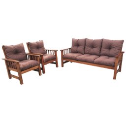 Conjunto Cancún Sofá 3 Lugares e Poltronas de Madeira Estofado Marrom - 4