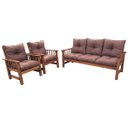 Ver imagem 4 de Conjunto Cancún Sofá 3 Lugares e Poltronas de Madeira Estofado Marrom
