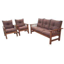 Conjunto Cancún Sofá 3 Lugares e Poltronas de Madeira Estofado Marrom - 7
