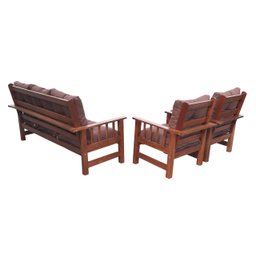 Conjunto Cancún Sofá 3 Lugares e Poltronas de Madeira Estofado Marrom - 8