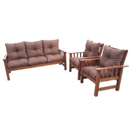 Conjunto Cancún Sofá 3 Lugares e Poltronas de Madeira Estofado Marrom - 12