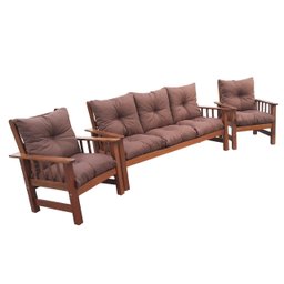 Conjunto Cancún Sofá 3 Lugares e Poltronas de Madeira Estofado Marrom - 11