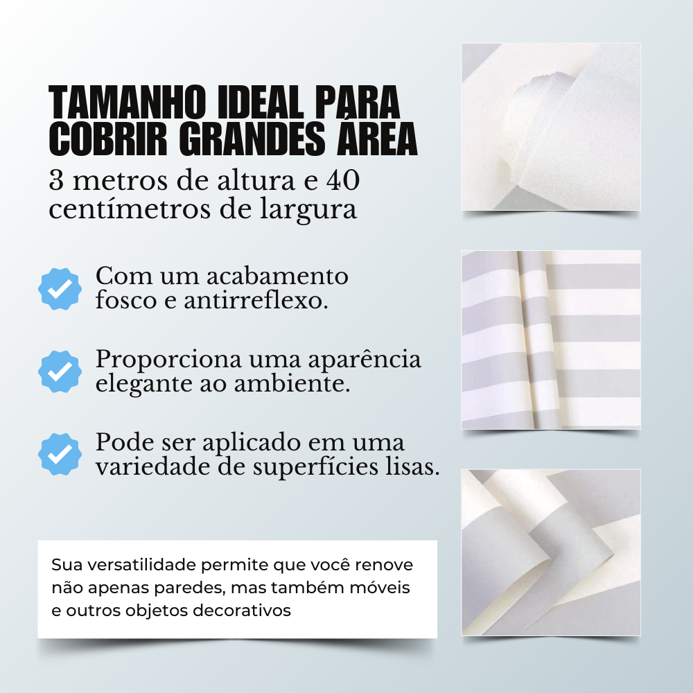 Papel de Parede Adesivo Listras Cinza e Branco Vertical 3m - 6