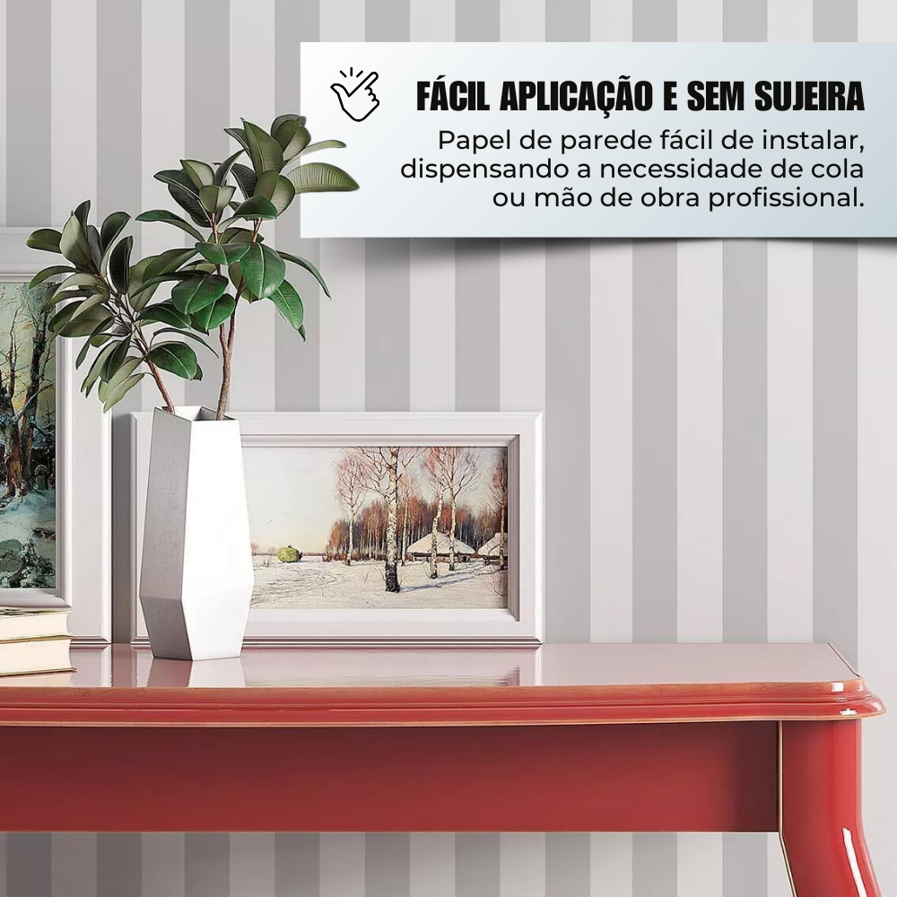 Papel de Parede Adesivo Listras Cinza e Branco Vertical 3m - 4