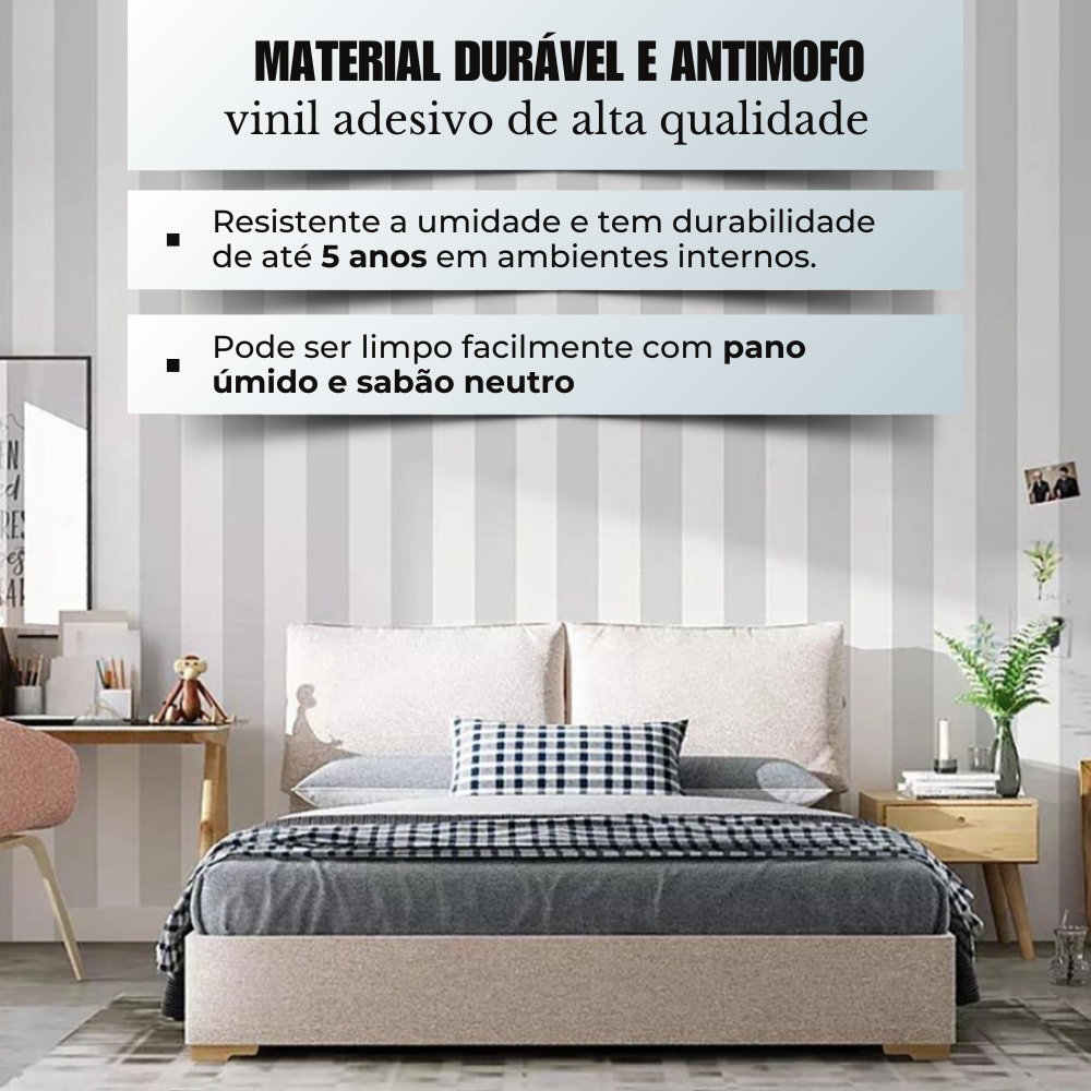 Papel de Parede Adesivo Listras Cinza e Branco Vertical 3m - 5