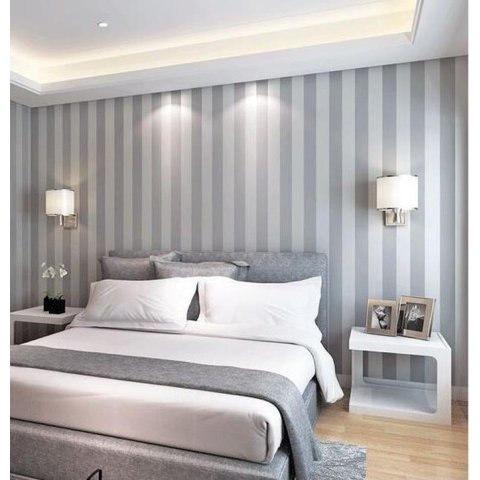 Papel de Parede Adesivo Listras Cinza e Branco Vertical 3m