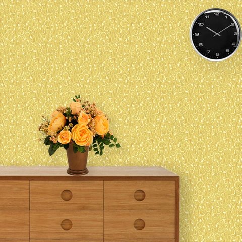 Papel de Parede Lavável Clássico Arabesco Amarelo