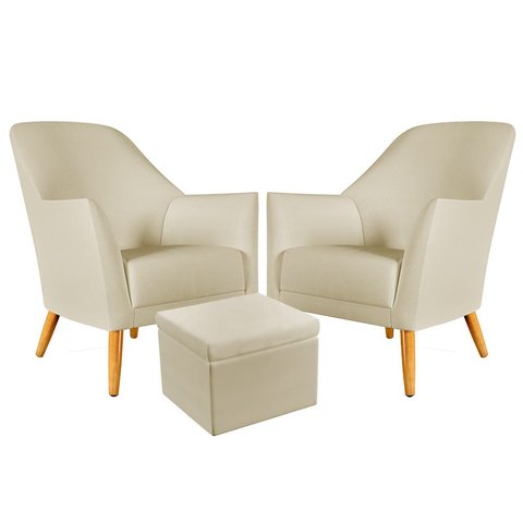 Kit 2 Poltronas Orion com Puff Quasar Suede Bege Aradecor