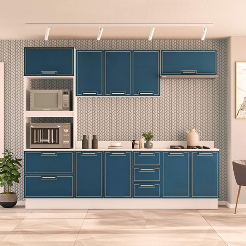 Armário de Cozinha Modulada Completa 5 Peças 270cm com Tampo 100% Mdf Amara Politorno Móveis
