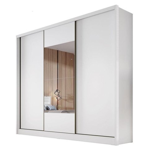 Guarda Roupa Casal Medelim 3 Portas 4 Gavetas Neve com Espelho – Novo Horizonte