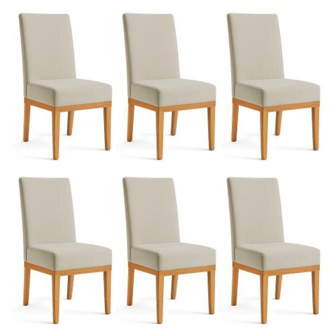 Kit 6 Cadeiras de Jantar Brisa Suede Base de Madeira - Pallazio Cor Cappuccino