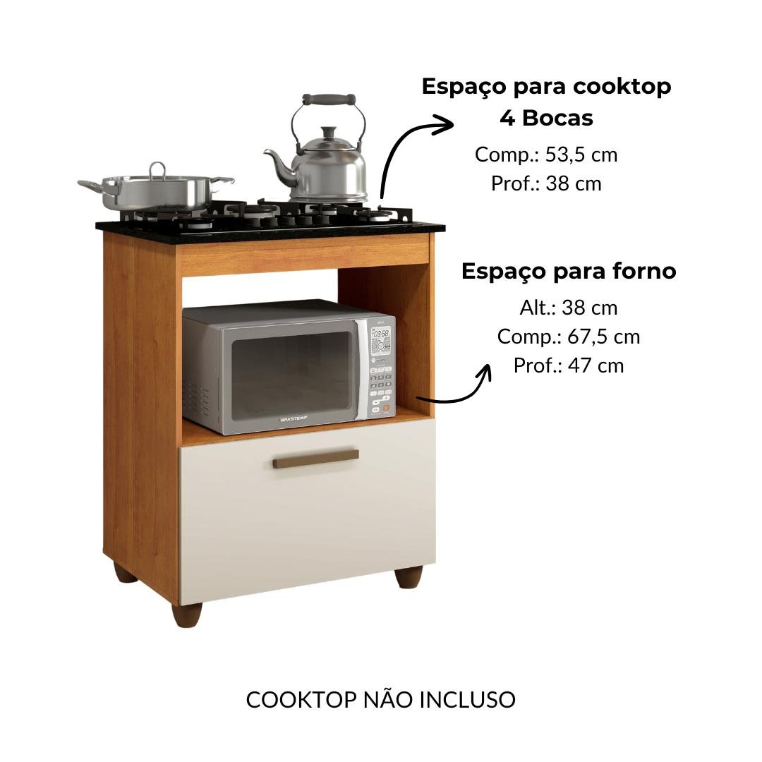 Balcão para Cooktop 4 Bocas Nature/ Off White Salvia - Kaiki - 3