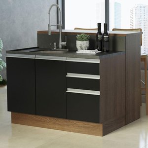 Ilha de Cozinha com Bancada e Balcão 120 Cm Rustic/preto Glamy Madesa Rustic/preto