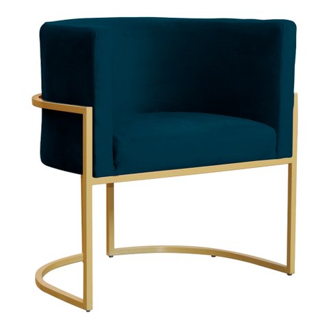 Poltrona Decorativa Sala Estar Recepção Escritório Luana Base Gold Veludo Azul Marinho Montanaris