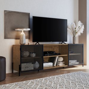 Rack de Tv York Estilo Industrial 180cm 02 Portas 27912 Artesano - Vermont/preto