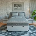 Ver imagem 4 de Cama Box Baú Casal + Colchão Paris Molas Ensacadas Cinza Couro Branco/cinza