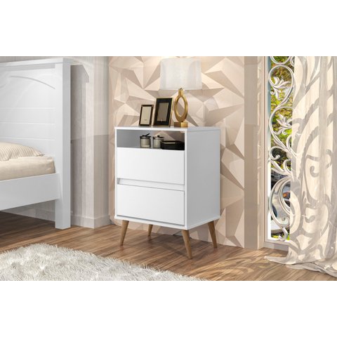Quarto Mesa de Cabeceira Estilo Retrô Pés Palito 2 Gavetas Sutô - Branco - Comprar Moveis em Casa