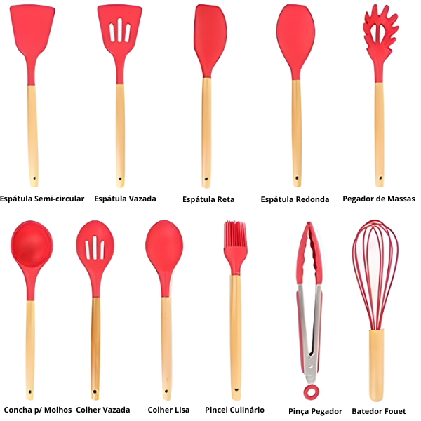 Kit Utensílios Cozinha 12 Peças Silicone Antiaderente (verme - 2