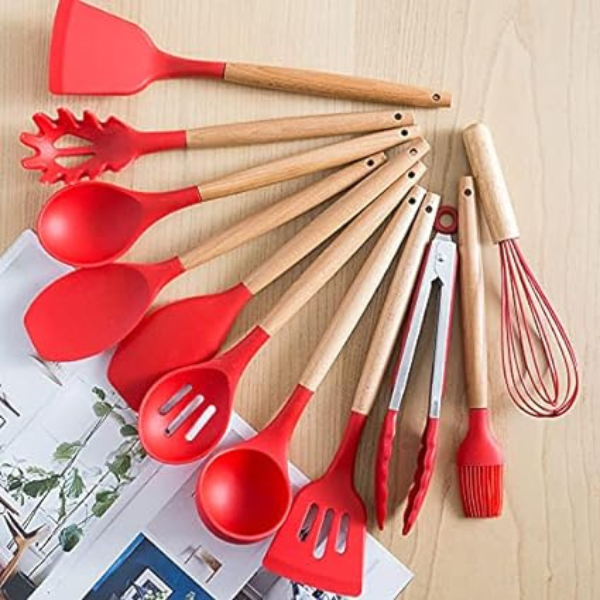 Kit Utensílios Cozinha 12 Peças Silicone Antiaderente (verme - 4