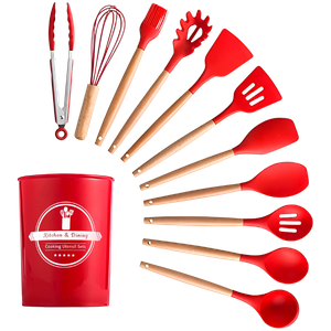 Kit Utensílios Cozinha 12 Peças Silicone Antiaderente (verme