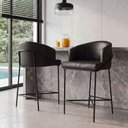 Ver imagem 4 de Banqueta Liam Média Estofada Base Preta em Courano Preto 65cm Cozinha Bancada