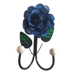 Cabide 2 Ganchos Rosas de Ferro - Suporte Duplo:azul
