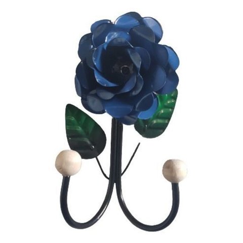Cabide 2 Ganchos Rosas de Ferro - Suporte Duplo:azul