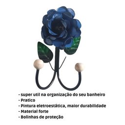 Cabide 2 Ganchos Rosas de Ferro - Suporte Duplo:azul - 4