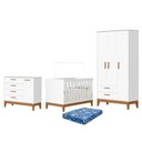 Ver imagem 1 de Dormitório Infantil Flip Guarda Roupa 3 Portas, Cômoda 1 Porta e Berço Branco Fosco com Colchão