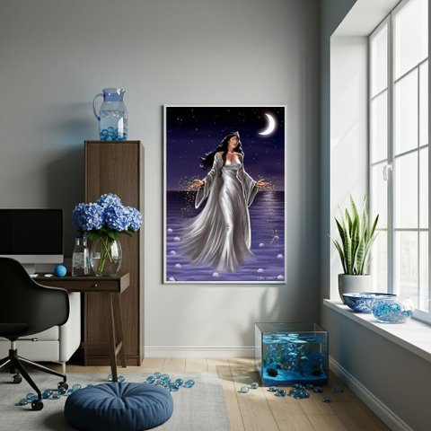 Quadro Decorativo Umbanda Iemanjá - 70x50cm:moldura Branca