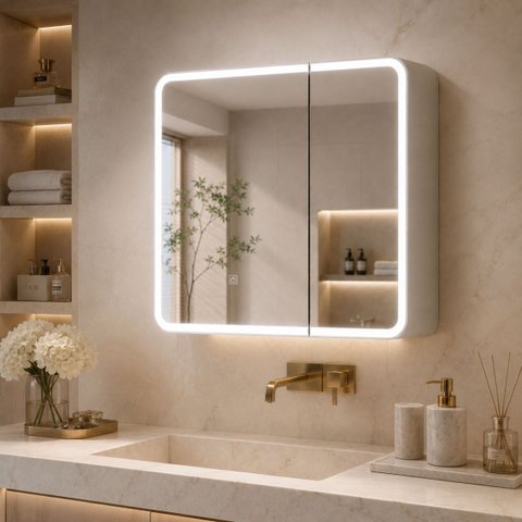 Espelheira para Banheiro com 2 Portas LED Touch 68cm Resistente a Umidade