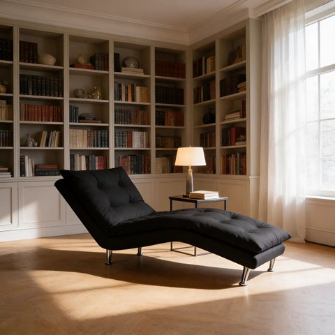 Espreguiçadeira Estofada Sala Leitura Descanso Diva Suede:Preto/Suede