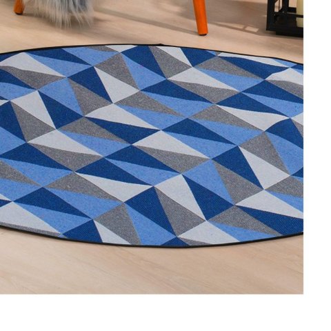 Tapete Redondo 1,40x1,40 Cami Casa Jacquard Antiderrapante:miami Azul