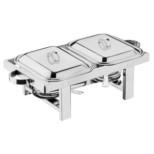 Rechaud Duplo com Tampa 3l Retangular 2 Cubas Aço Inox Restaurante Hotel Perfectha