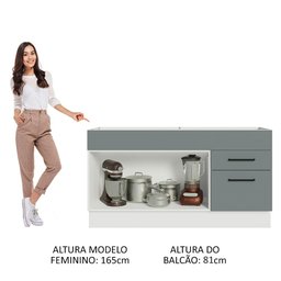 Balcão Gabinete de Pia Cozinha 150 cm 2 Portas e 2 Gavetas (Sem Tampo e Pia) Branco/Cinza Agata Madesa - 6