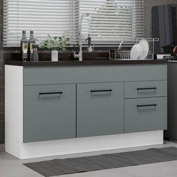 Balcão Gabinete de Pia Cozinha 150 cm 2 Portas e 2 Gavetas (Sem Tampo e Pia) Branco/Cinza Agata Madesa - 2