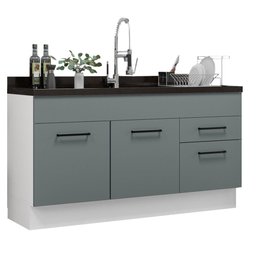 Balcão Gabinete de Pia Cozinha 150 cm 2 Portas e 2 Gavetas (Sem Tampo e Pia) Branco/Cinza Agata Madesa - 3