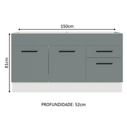 Balcão Gabinete de Pia Cozinha 150 cm 2 Portas e 2 Gavetas (Sem Tampo e Pia) Branco/Cinza Agata Madesa - 4