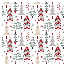 Papel de Parede natal com árvores de natal de desenhos animados em fundo branco. - 1