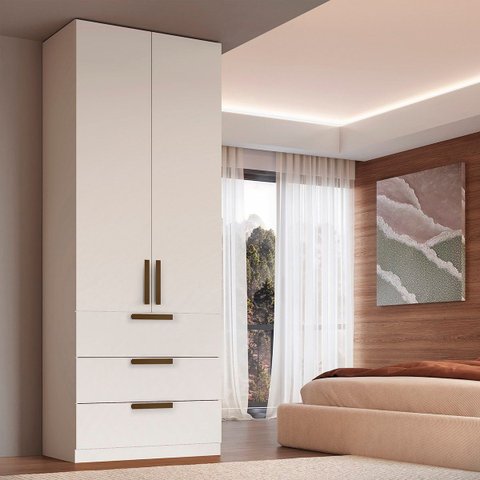 Guarda Roupa Modular 2 Portas 3 Gavetas 90cm MDF Altezza Trend Belmax:Branco