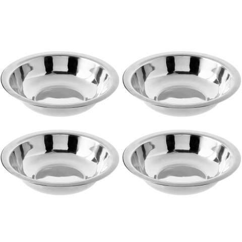 Conjunto 4 Tigelas Fundas Redondas 14cm Bowls em Aço Inox 225ml Hercules Prata