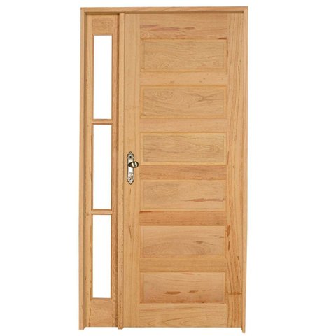 Kit Porta de Madeira Vitrô Direita 213CMX110CMX12CM PE28 Esel Marrom