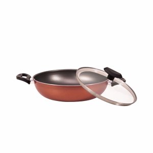 Panela Frigideira Grande Wok Nº 26 Antiaderente com Tampa de Vidro Cobre